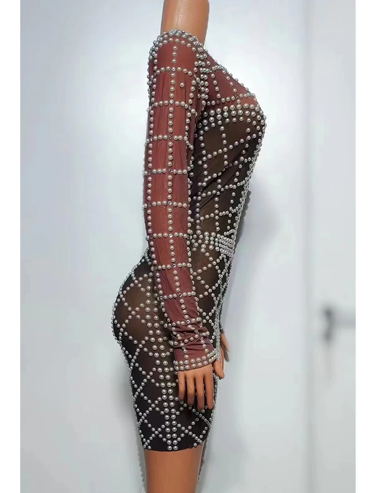 High Quality Hot Bead Elastic Slim Fitting Long Sleeved Dress 2024 New Fashion Custom Women'S Clothing