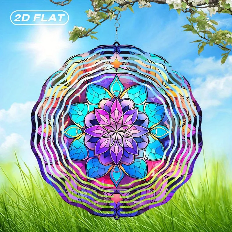 3D Metal Mandala Sun Catcher Wind Chime - 10 Inch Colorful Glass Garden Decor for Patio Balcony Christmas Halloween Gift