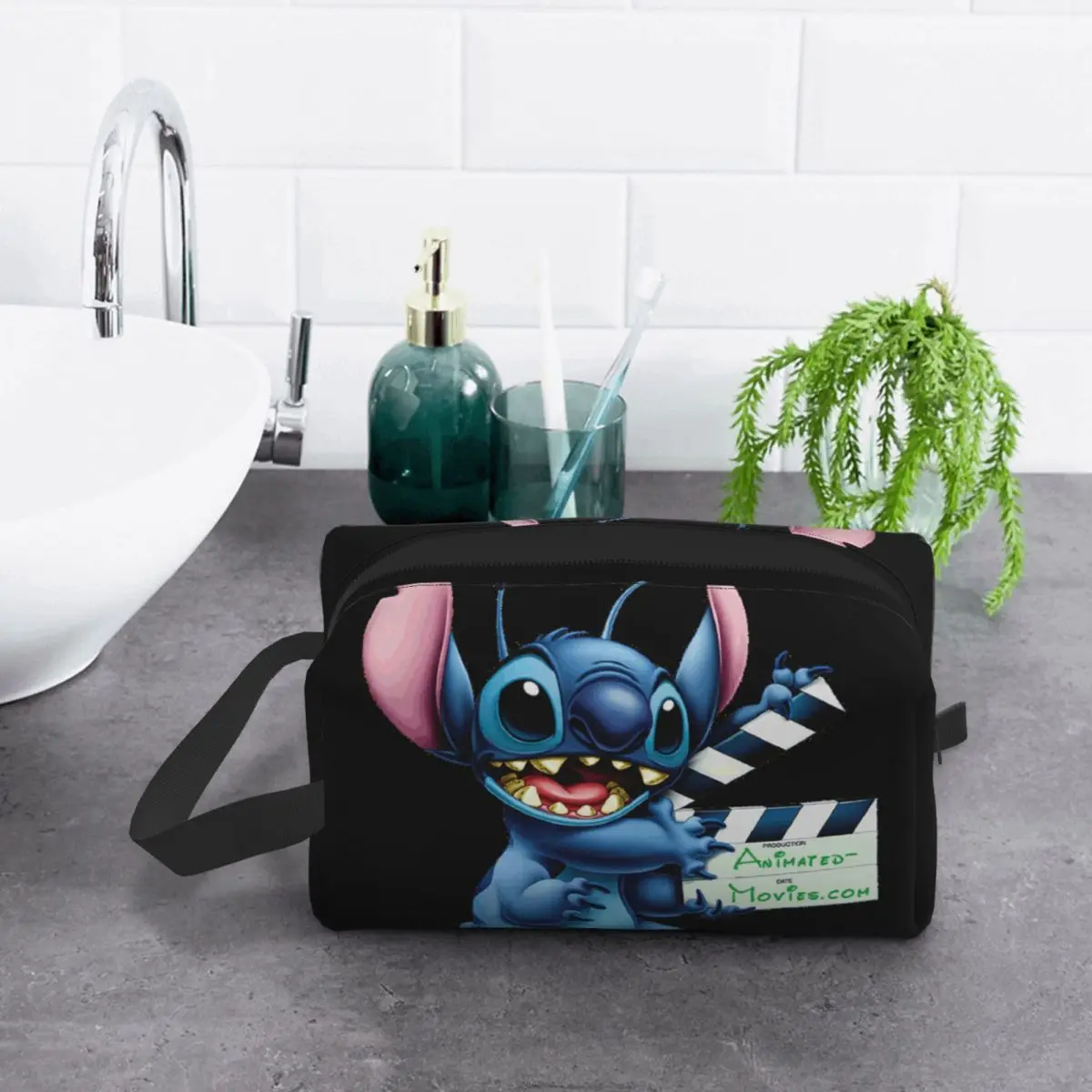 Custom Kawaii Disney Lion Stitch Travel Toiletry Bag for Women Kawaii Anime Makeup Cosmetic Organizer Beauty Storage Dopp Kit