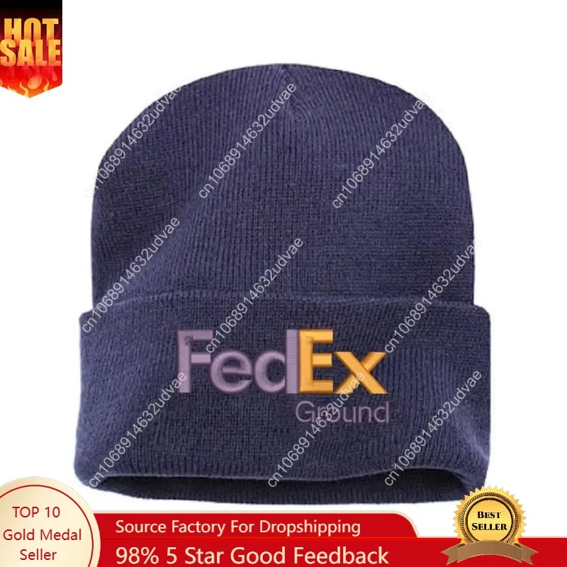

FedEx Ground Beanie Embroidered Skull Cap Cuff Hat Navy Casual Beanie Cap Winter Soft Warm Caps Stylish Unisex Pullover Hat