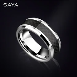 High Polished Black Carbon Fiber Inaly Tungsten Rings for Men's Finger Rings  Comfort Fit, Engraving