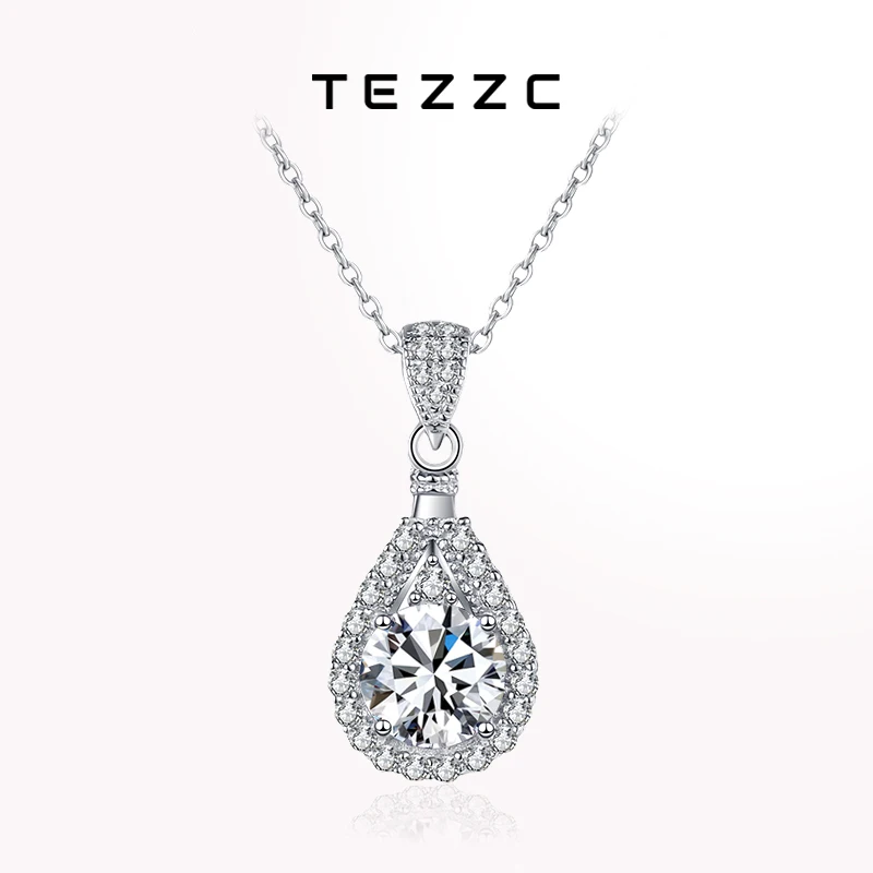 

Tezzc 1ct 2ct 3ct 5ct Moissanite Necklace for Women with Certificates 925 Sterling Sliver with 18K Gold Plated Necklaces Jewely