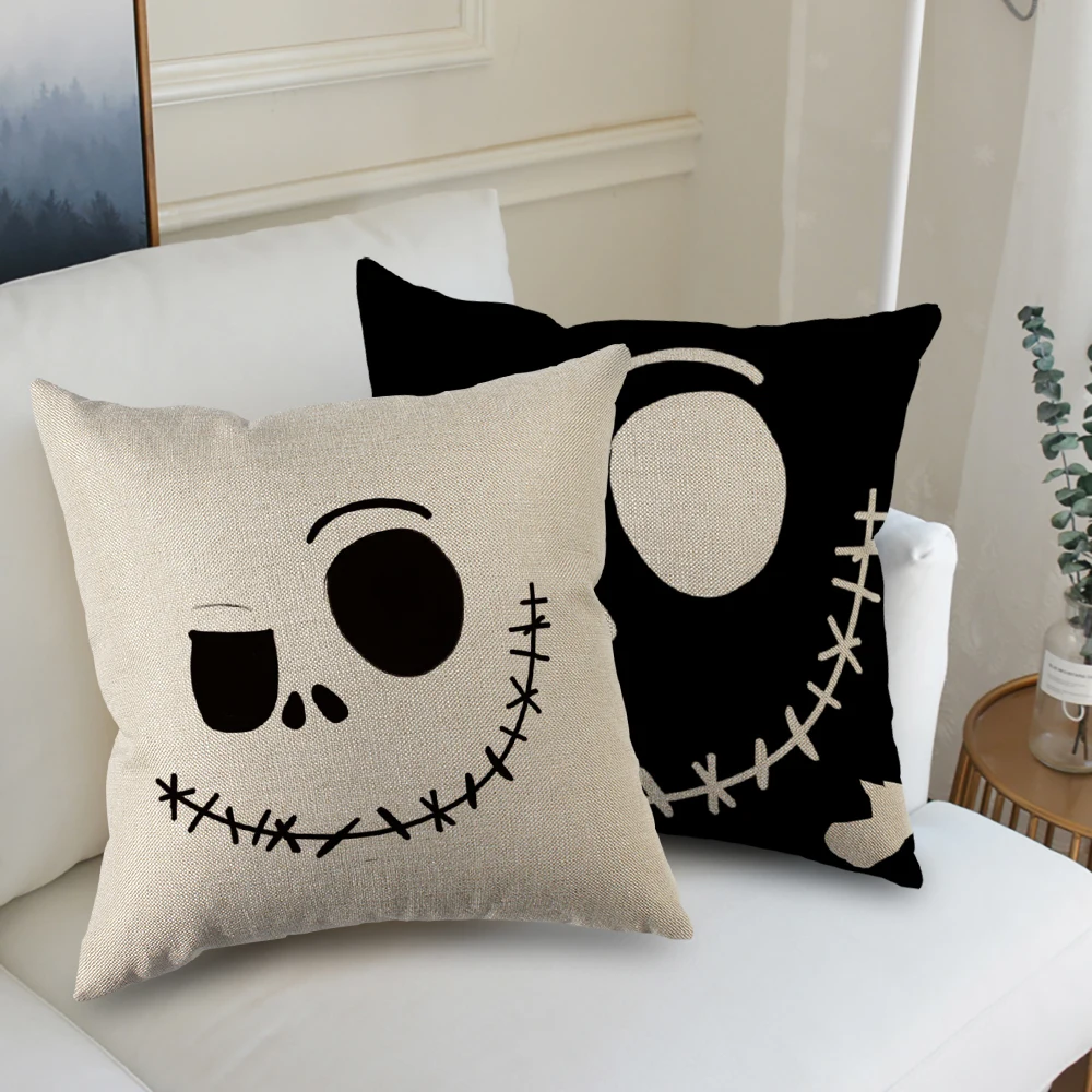 Hollow Skull Linen Square Throw Pillow Case Decorative Cushion Cover Pillowcover for Sofa 18\