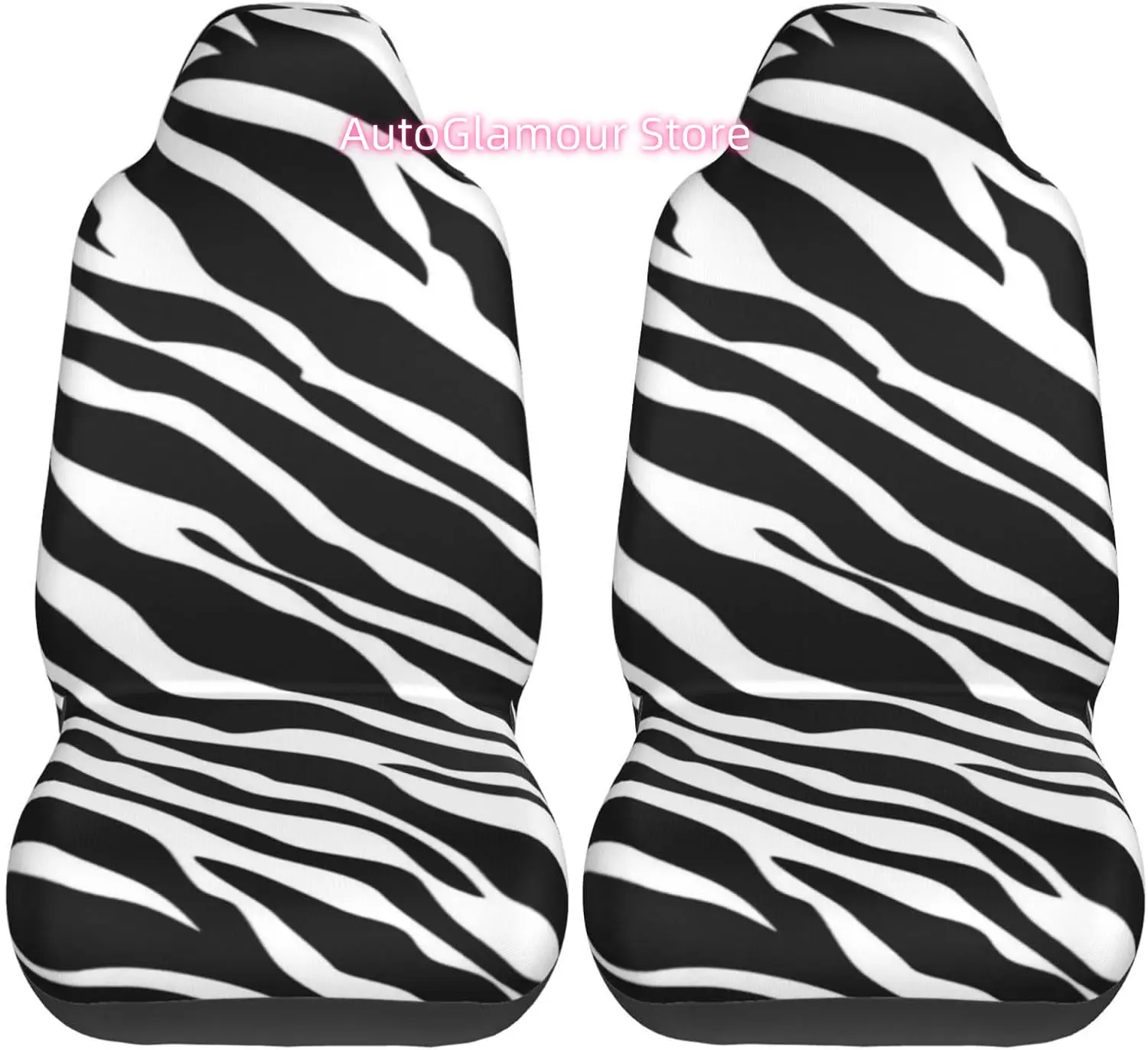 Zebra Print 2-Piece   Seat Cover Complete Set - Elastic Seat Protection Cover for Cars, Trucks, Suvs, and Trucks