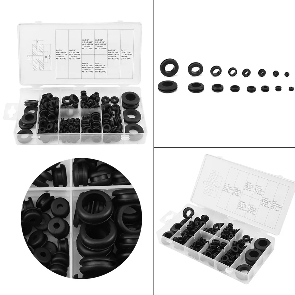 180pcs Rubber PVC Rubber Grommets Kit Metric Size Multi-Purpose Sealing Washers Assortment Electrical Gasket Washer Automotive
