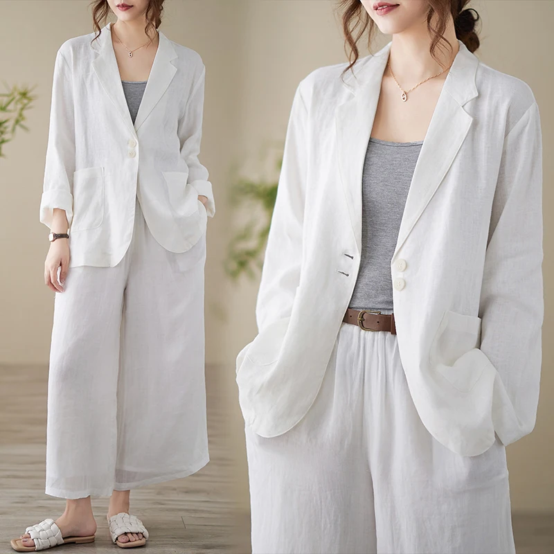 

Women's Cotton Linen Jaet Summer New Loose Slimming Thin Casual Pure Color Match All Seasons Open Cardigan Top