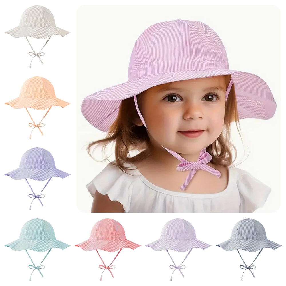 

Striped Kids Bucket Hat Cotton Breathable Baby Sun Hat​​ Wide Brim Sun Protection Fisherman Hat ​​Infant Summer Accessories​​