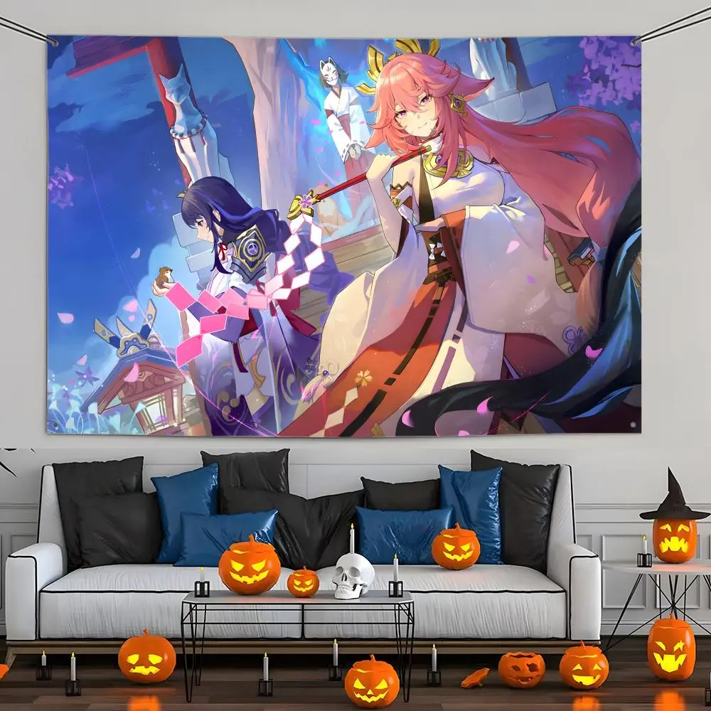Genshin Impact Yae Miko Flags Wall Hanging Tapestry Outdoor Decorative flag Background Blanket