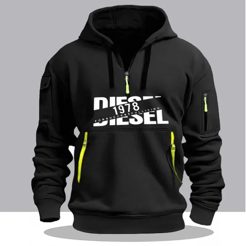 الرجال عارضة مقنعين الياقة الرباط هوديس كم قمصان في الهواء الطلق الشارع الشهير خفيفة الوزن سستة تصميم السترة #1