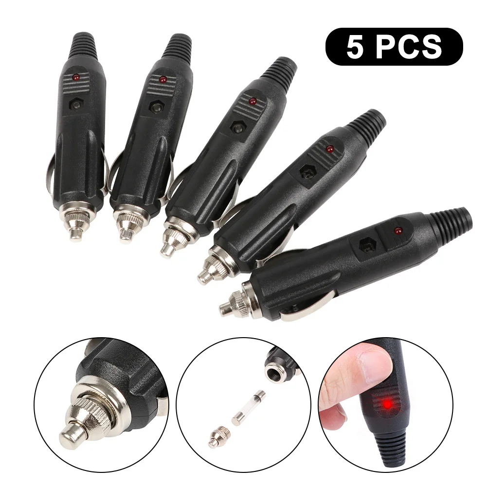 

5PCS 12V 5A High Power Male Car Cigarette Lighter Socket Plug Connector With LED High Heat Resistance Auto Accessories