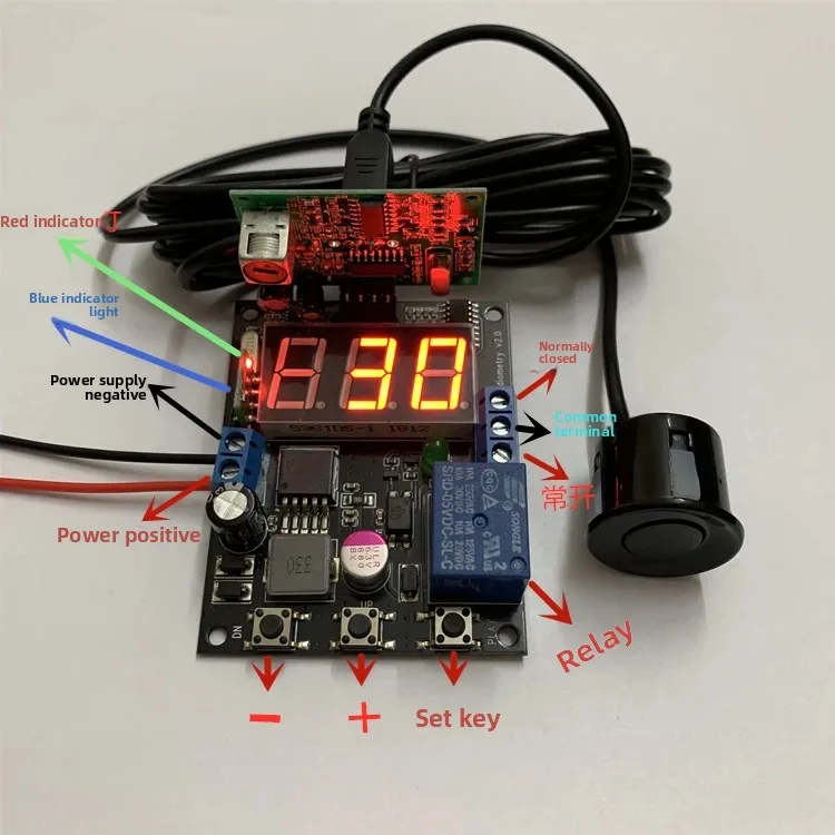 Ultrasonic Level Sensor with Digital Display and Adjustable Relay Control for Industrial Tanks