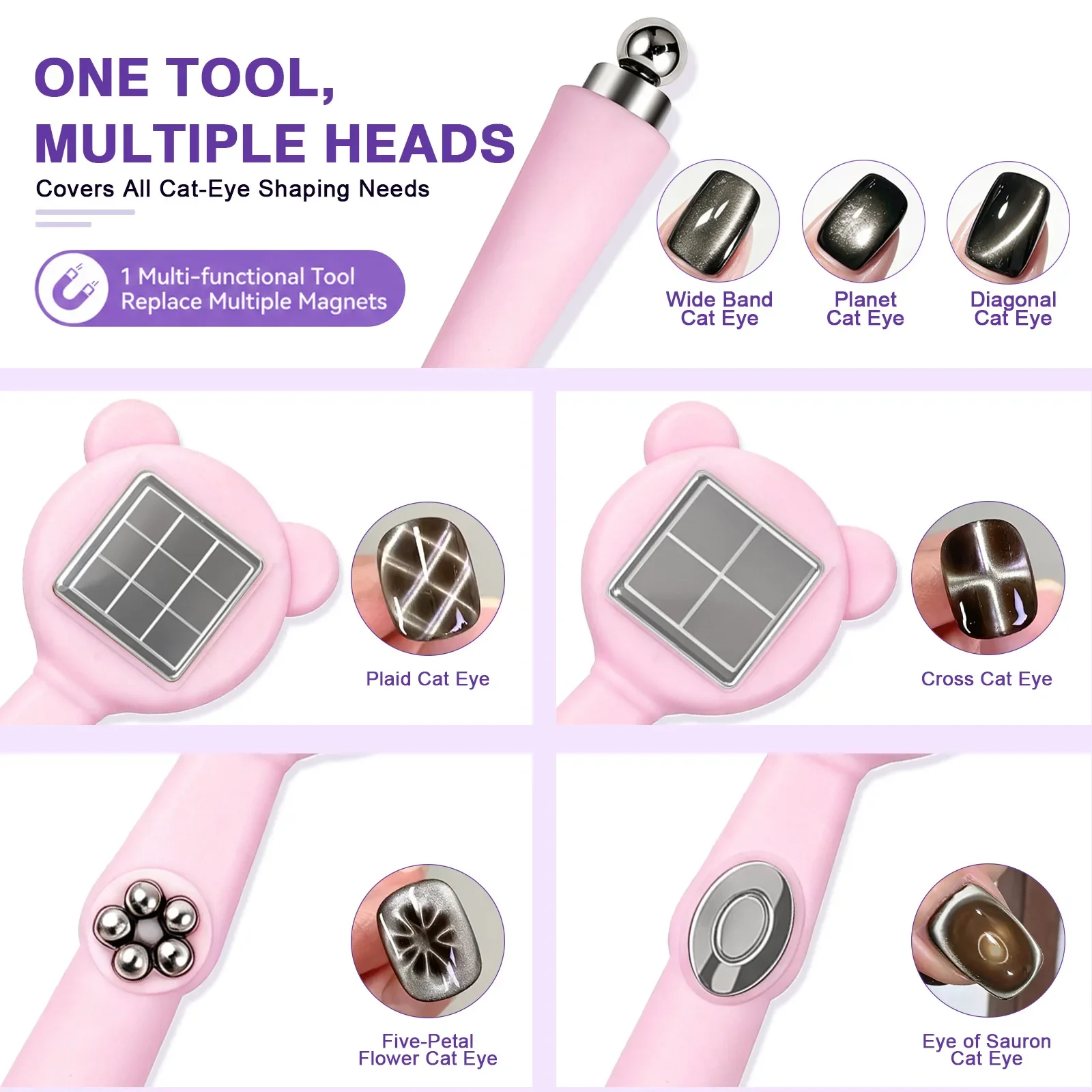 Geformter Multifunktions-Nagelmagnet mit Blütenblatt-Gitter-Effekt, Superstarker Katzenaugen-Nagelmagnet, DIY-Maniküre-Werkzeug, Nagelkunst-Tool – Detail 4