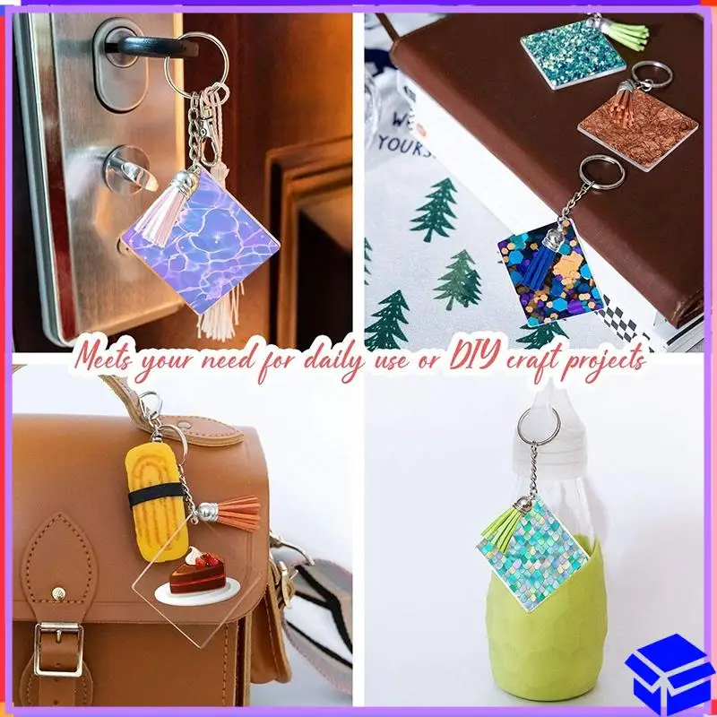 

Reliable 120 Pcs Square Acrylic Keychain Blanks Tassels Set Including Acrylic Blanks Silver