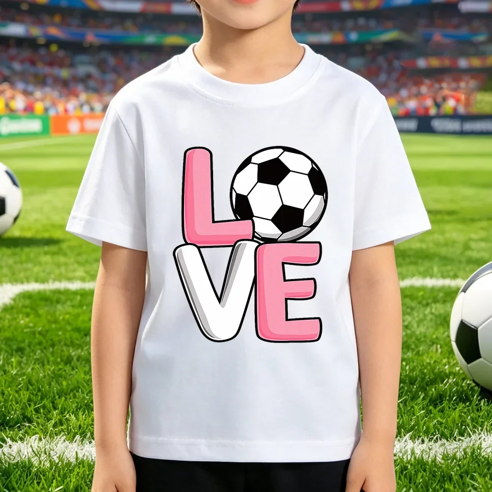 Summer Children's T-shirt Loose Comfortable Soft Skin Friendly Fashionable and Versatile LOVE Football Printed Top