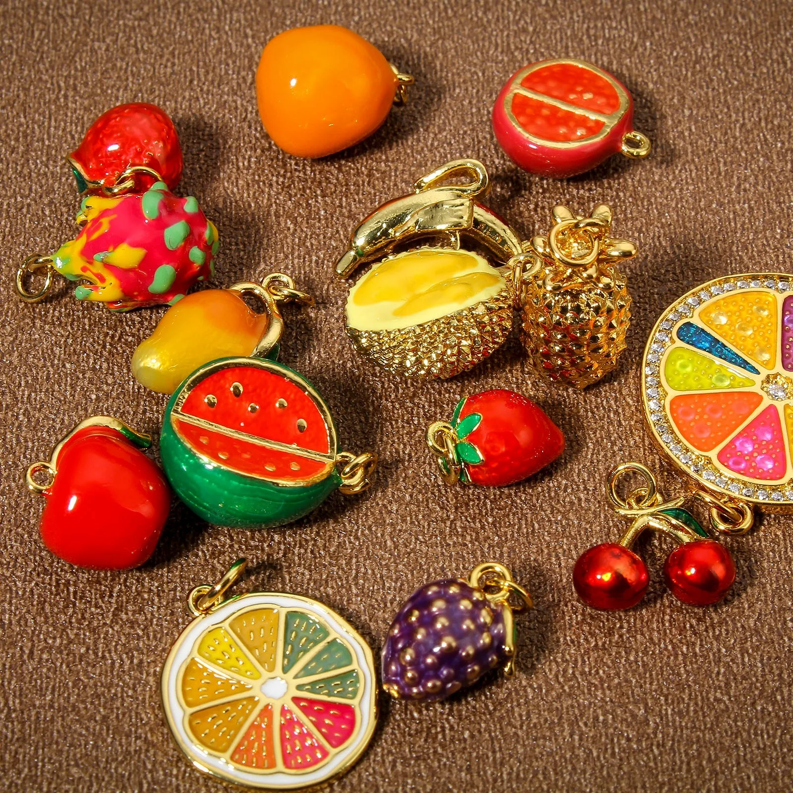 1pc 3D Brass Charms Multicolor Fruit Banana Pendant 18K Gold Plated Strawberry Lemon Enamel Charms For Necklace Jewelry Making