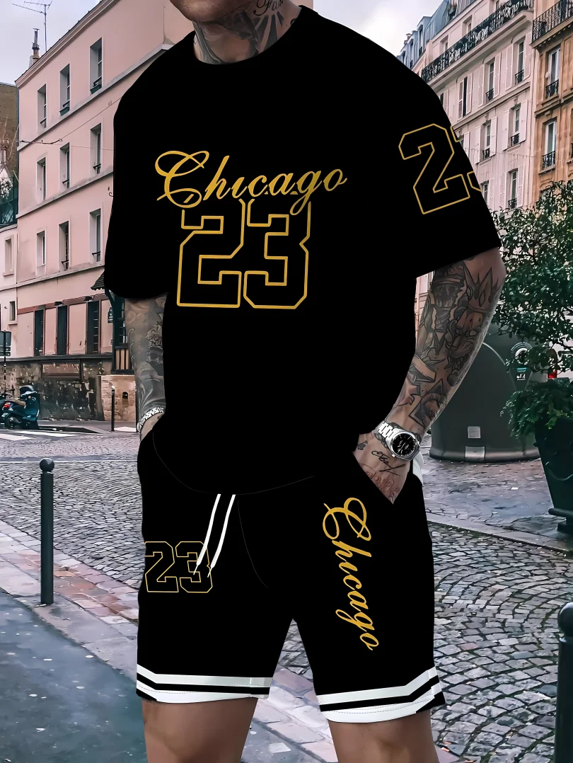 Sommer Herren Sport T-Shirt Shorts Set atmungsaktiv schnell trocknend Straße Herren Casual Mode lose Rundhals Sport Set