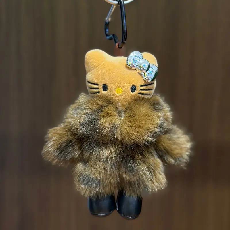 

New model Hello Kitty Keychains Surfboard Black Leather Plush doll Keychains School Bag Hanging Cartoon bag Pendant