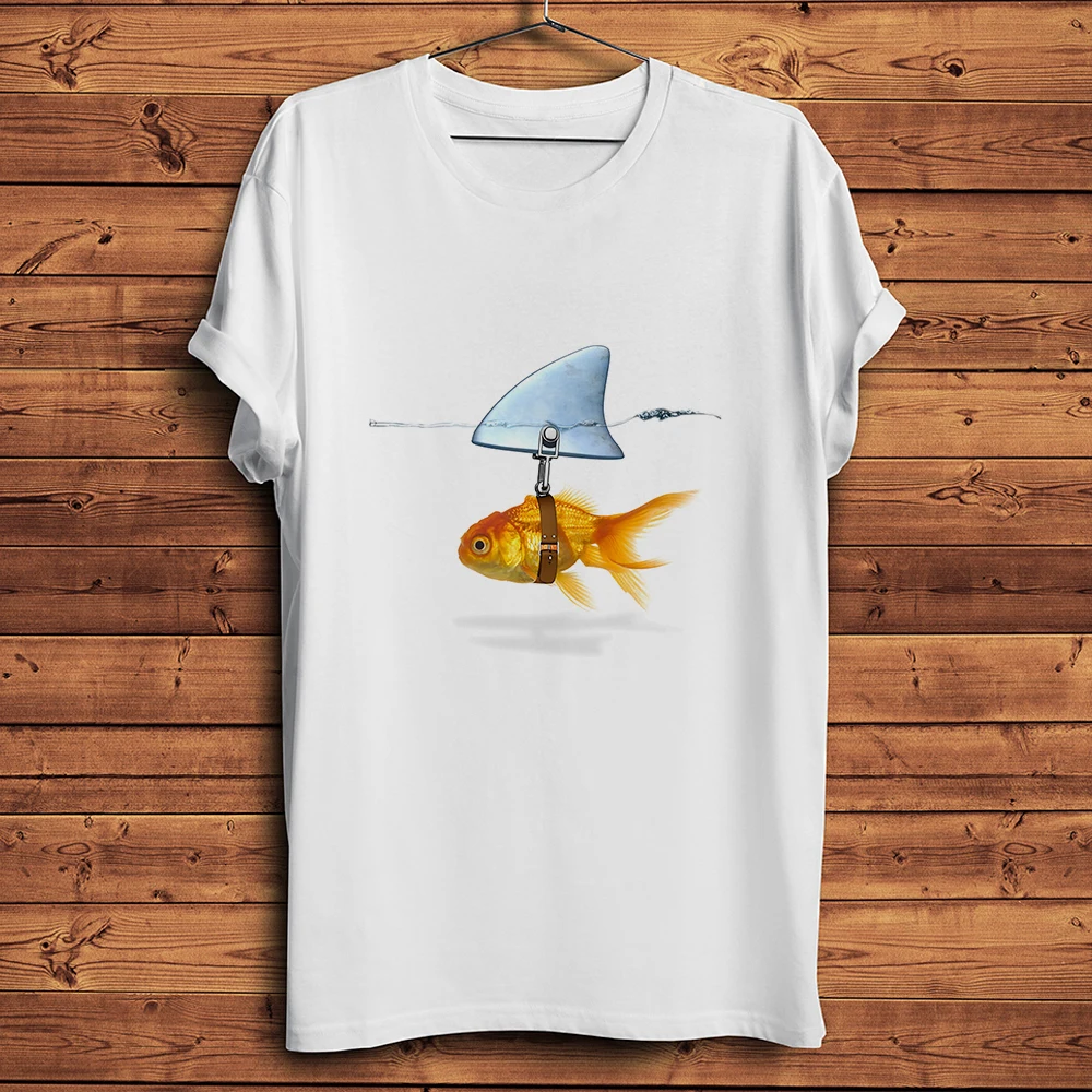 Goldfish Disguise As A Shark Funny Tshirt,Men Homme White Casual Short Sleeve Cool Humorous T-Shirt,unisex Tee Breathable Print