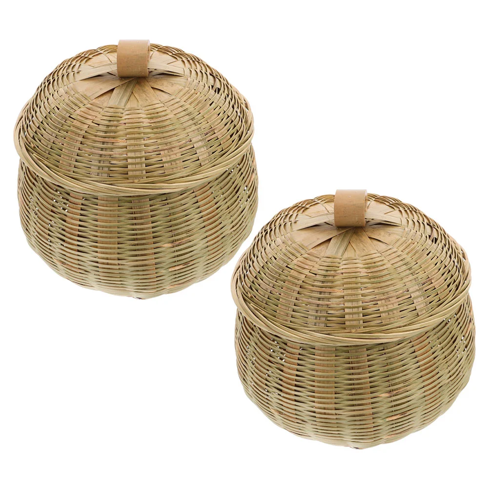 

2 Pcs Bamboo Small Storage Basket ganizer Countertop Woven Natural Craftsmanship Space Saving Versatile Container Tea Leaves