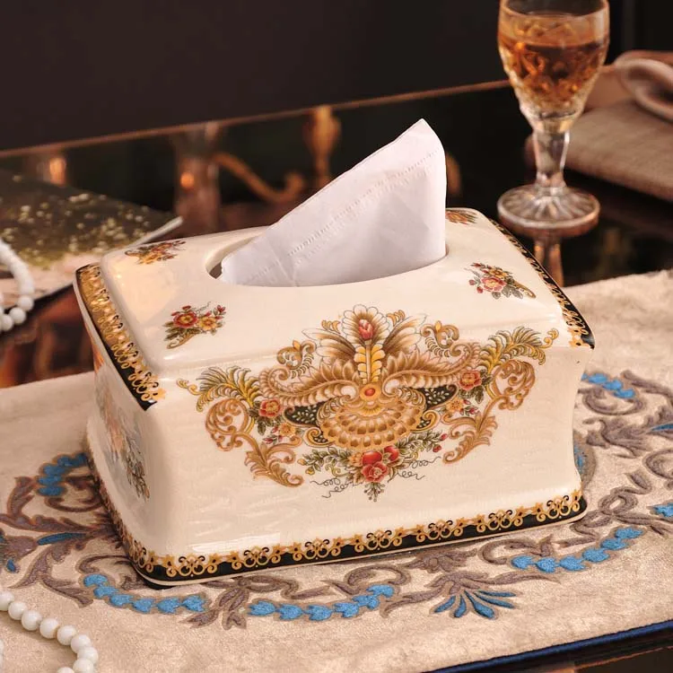 

European retro luxury paper box, ceramic tissue box, American creative decoration and ornaments