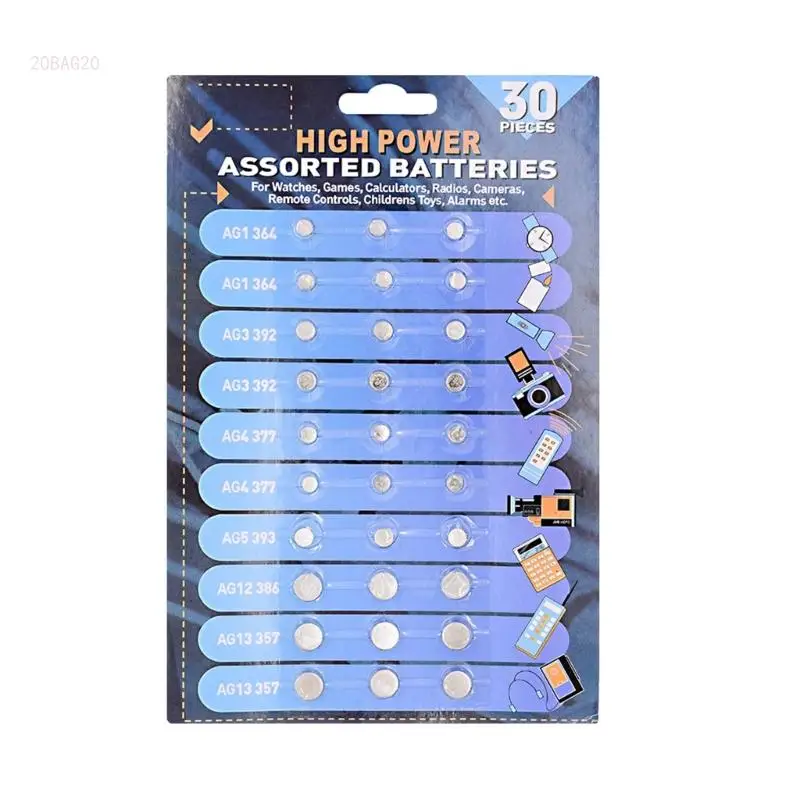 (30 Pack) Button Cell Batteries Coin Cell Batteries for Watches, Games, Cameras Long lasting and Reliable Power