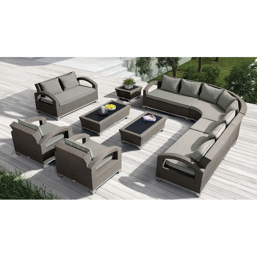 

Extra Large 10 Seater L Shape Sectional Modern Waterproof Poly Wicker Sofa Garden Sets Outdoor Furniture