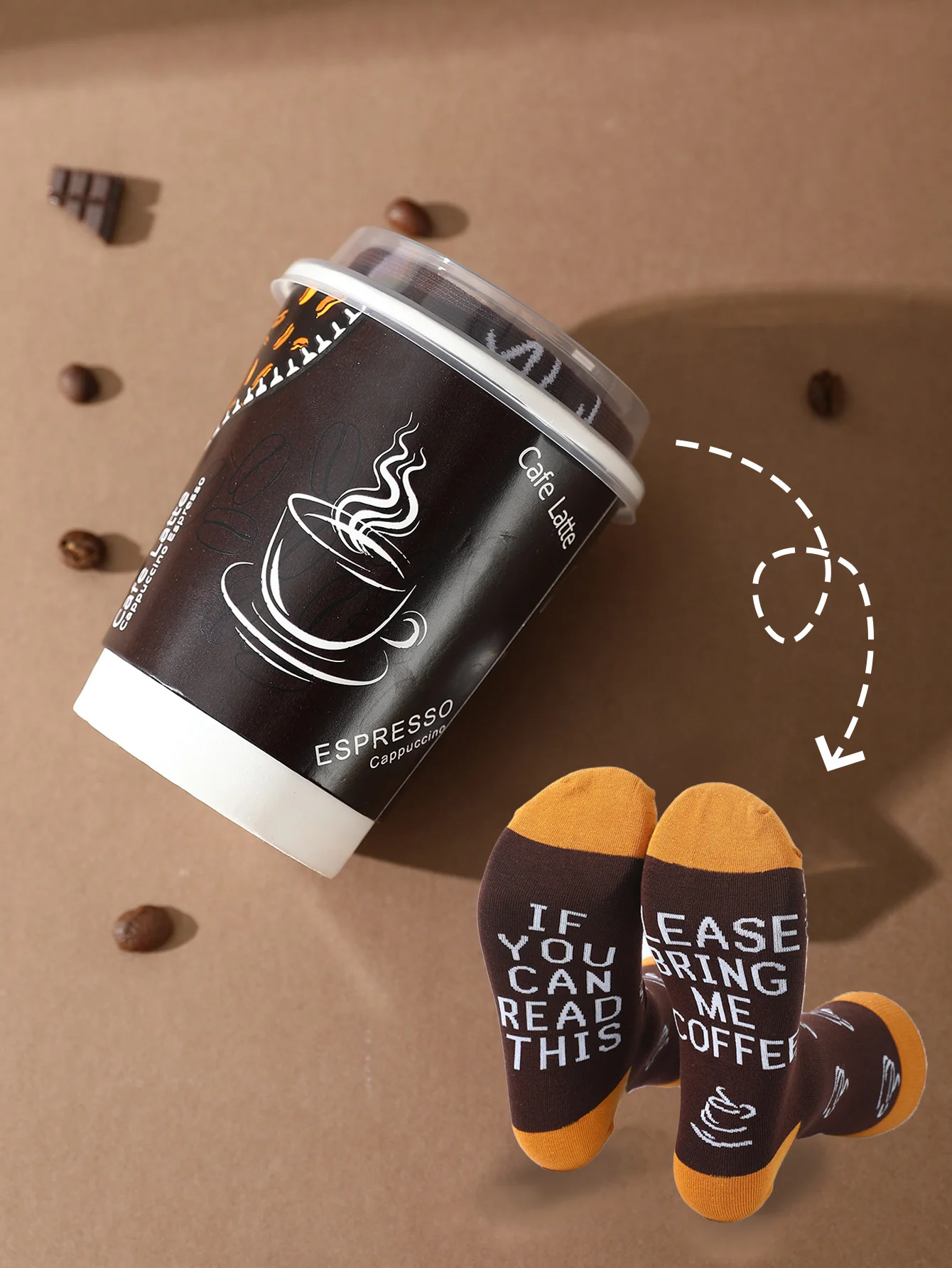 1 Paar mittelhohe Herrensocken, geeignet für Männer und Frauen, neuartige und lustige bunte Geschenkbox-Socken für Kaffeetassen, europäischer und amerikanischer Mode, trendiger Stil, bequem und