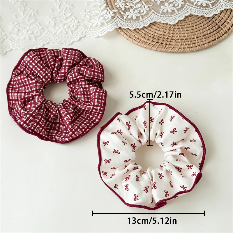 Red Series Scrunchies High Elastic Hair Ties Sweet Plaid Polka Dot Bow Hair Bands Women Ponytail Bun Hair Accessories