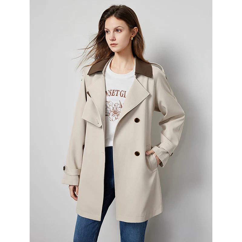 TOYOUTH Women Trench Coat 2024 Spring New Maillard Style Lapel Collar Khaki Single Breasted Button Office Lady Windbreaker Coat