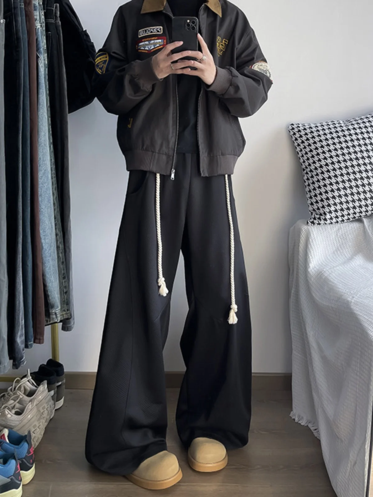 

Мужские спортивные брюки Cleanfit: осенне-зимние, в американском ретро-стиле, с эластичным поясом на шнурке, широкие штанины, повседневные, модель Knife