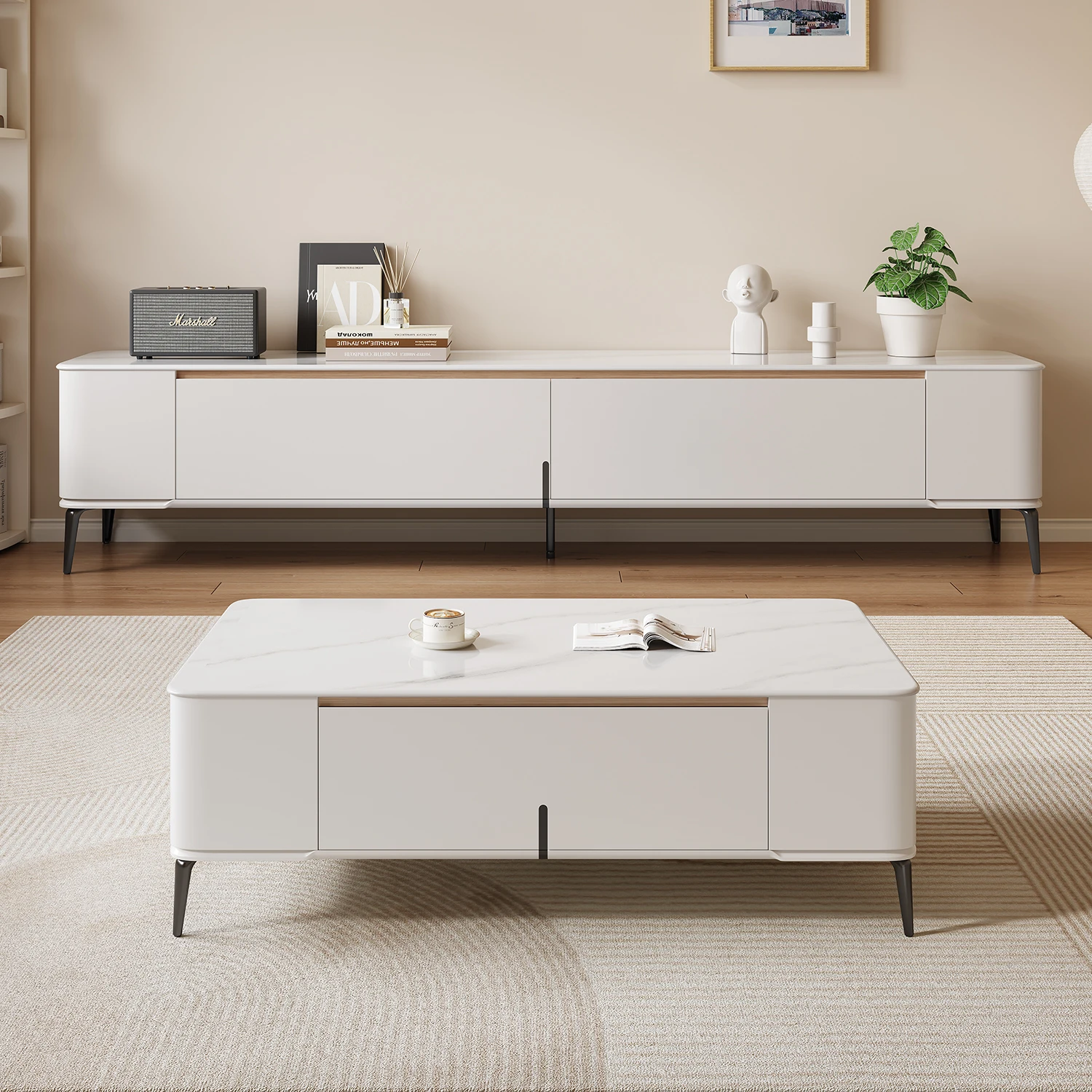 

All solid wood coffee table TV cabinet combination modern simple home living room