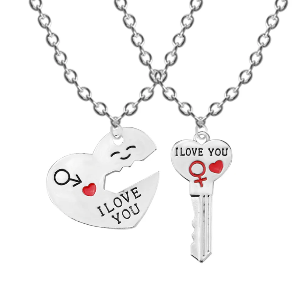 

2Pcs/Set I Love You Key Necklace Fashion Couple Necklaces Romantic Gift Set For Birthdays And Anniversaries