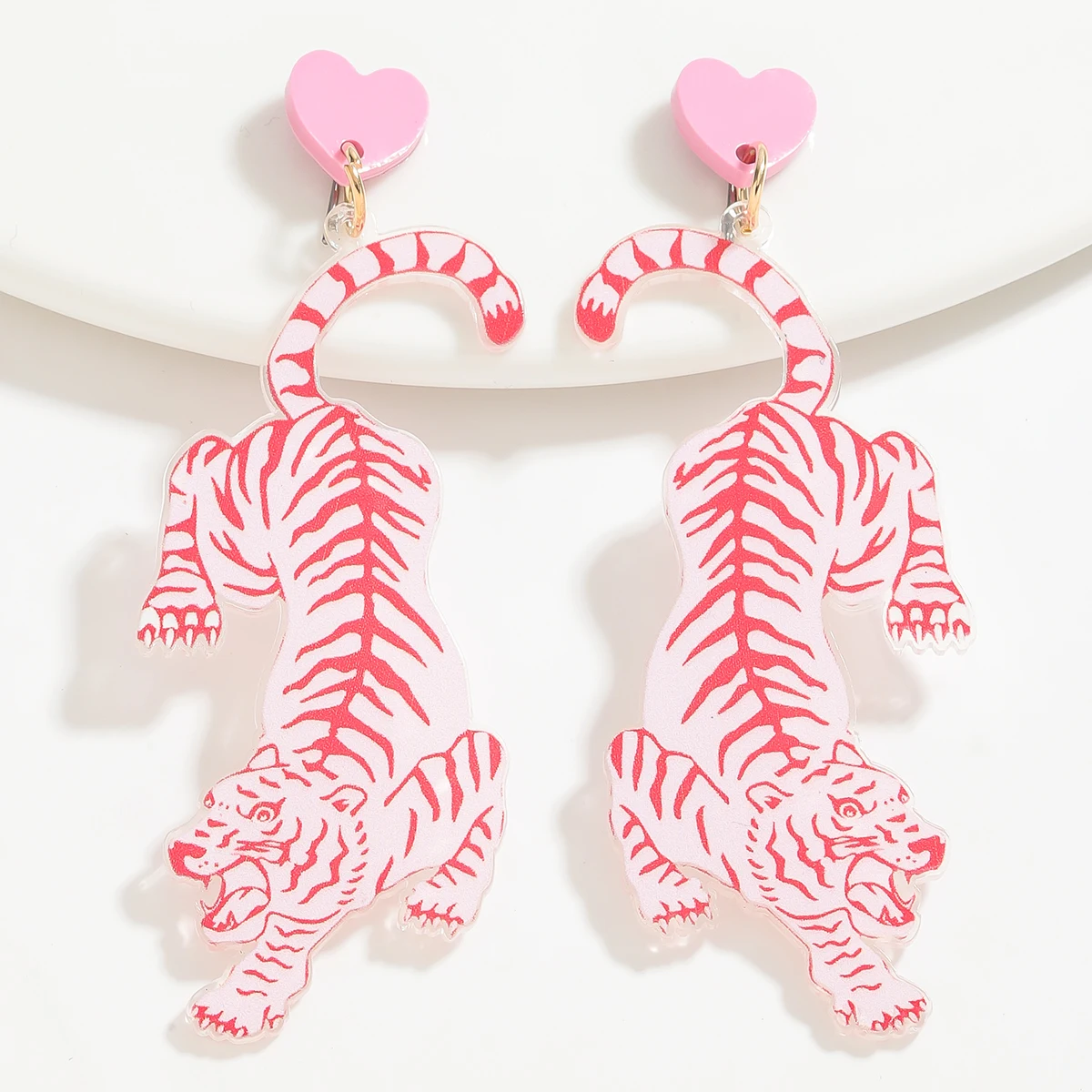 لطيف وممتع القلب النمر استرخى أقراط للنساء الملونة الاكريليك سبيكة مجوهرات بأشكال حيوانات الصيف عطلة بيان الملحقات #5