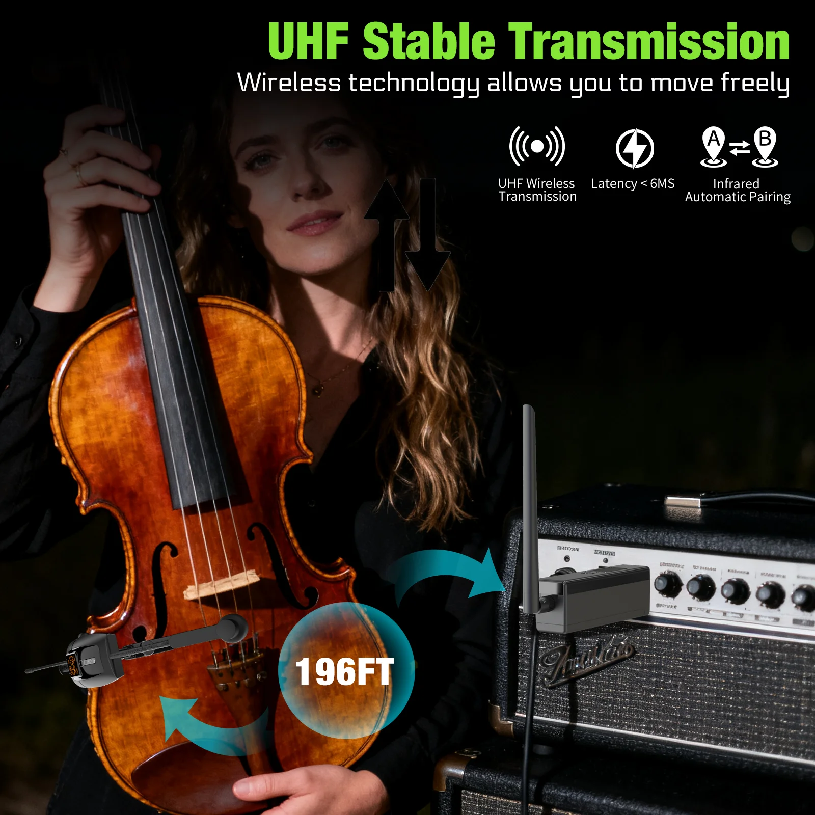 U-730 Violin Microphone KENBAIDIO UHF Wireless Instrument Mic With Receiver Transmitter 60 Meters Clear Sound For Cello Guitar