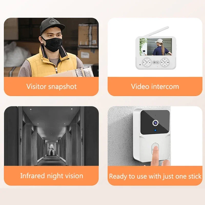 Wireless Video Intercom Doorbell 4.3-inch IPS Screen Smart Visual Doorbell Home Security System Night Vision Door Bell Camera