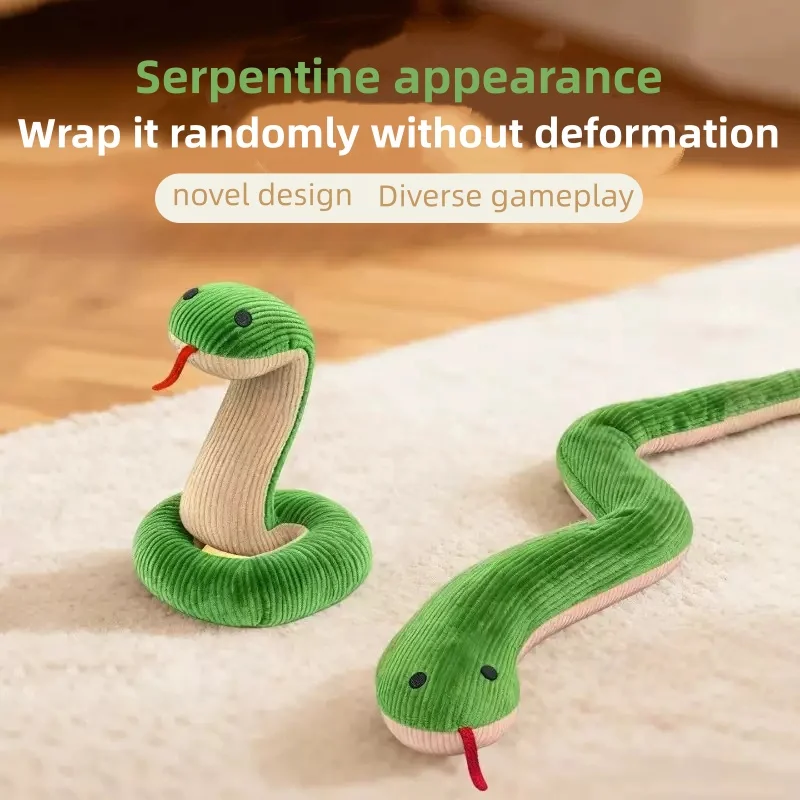 Snake Shaped Interactive Dog Toy Squeaky Crinkle Kitten Kick Molar Chew Toy Tug Entertainment Play Pet Toy For Indoor Cats Dogs
