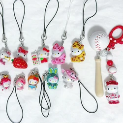 Kawaii Leopard Print Hat Hello Kitty Keychain Cute Bow Orange Strawberry Hello Kitty Bag Pendant Harajuku Phone Keychain Pendant