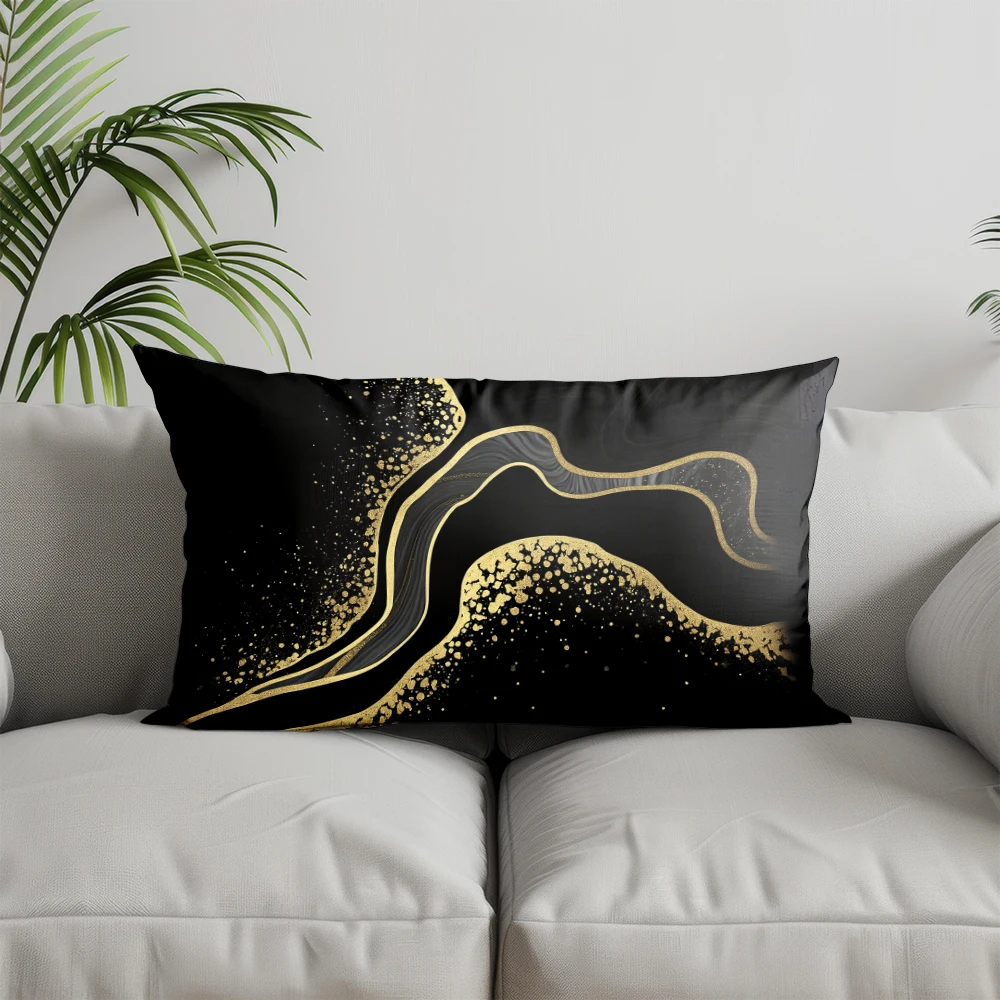 ديكور المنزل غطاء وسادة حديث باللونين الأسود والذهبي مناسب لغرفة النوم وغطاء وسادة السيارة وسادة خلفية مستطيلة