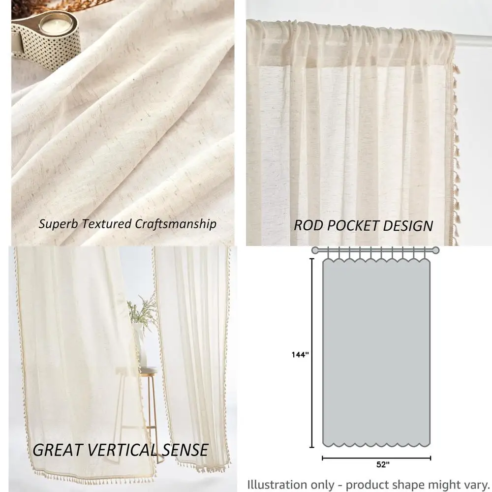 

Custom Bohemian Semi-Blackout Curtain, 12ft Extra Long, Cream/Off White, Light Filtering, 1 Panel, Suitable for High Ceilings an