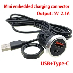 USB+Type-C Multi Port Desktop Embedded Charging Connector 5V 2A/3A For Mobile Phone USB Desk Data Line Splitter Charging Socket