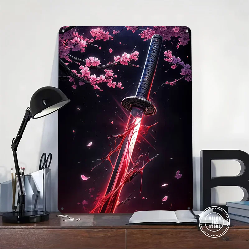 الساموراي السيف الدموي المشارك الخيال خمر جدار الفن علامة معدنية مخصصة القصدير اللوحة للرجل كهف ديكور غرفة الحلي الرجعية #2