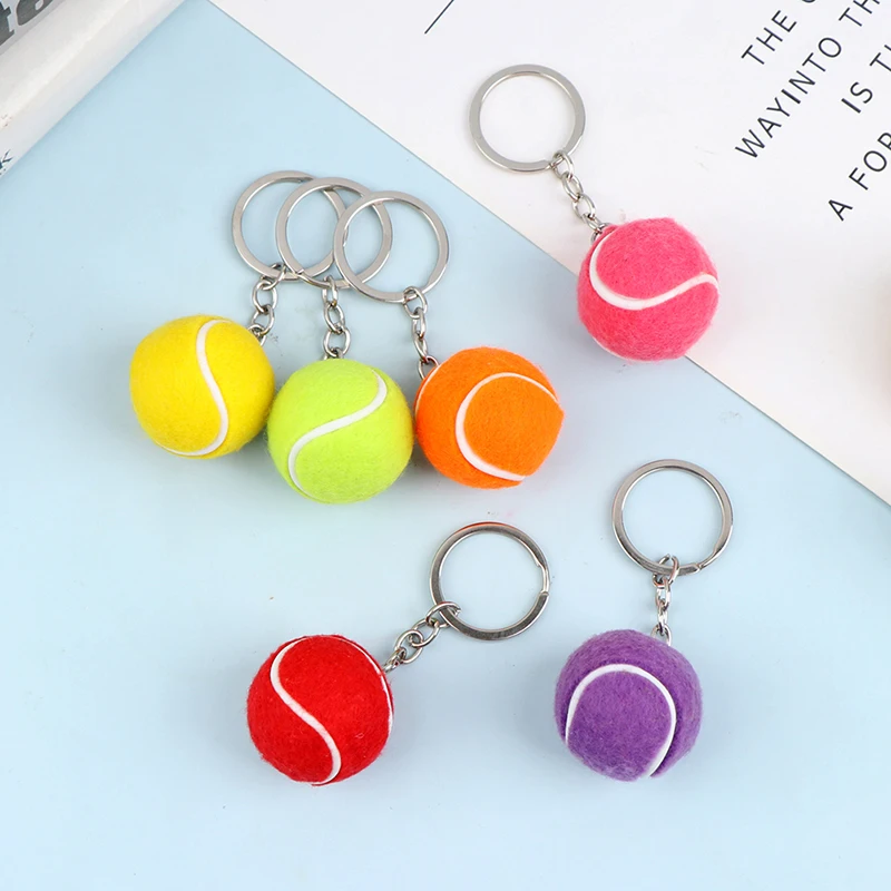 Cute Sport Mini Metal Tennis Ball Keychain 6 Color Pendant Car Keyring Sports Key Chain For Teenager Fan Love Sports Gifts