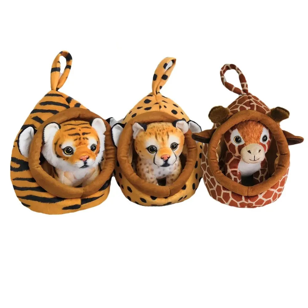 Lifelike Tiger Deer House Plush Toys Stuffed Forest Animals Nest Kawaii Doll Plushies Home Decor Christmas Gifts For Children