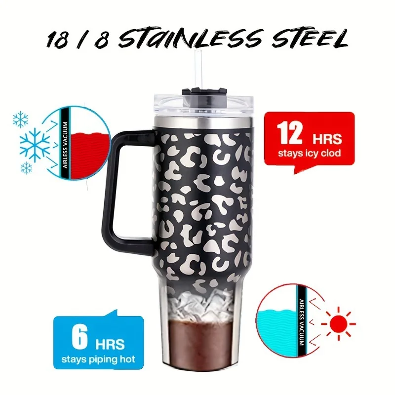 40oz Outdoor Mug Tumbler With Handle Cow Insulated Tumbler With Lids Straw Stainless Steel Tumbler In-Car Vacuum Flasks Cup