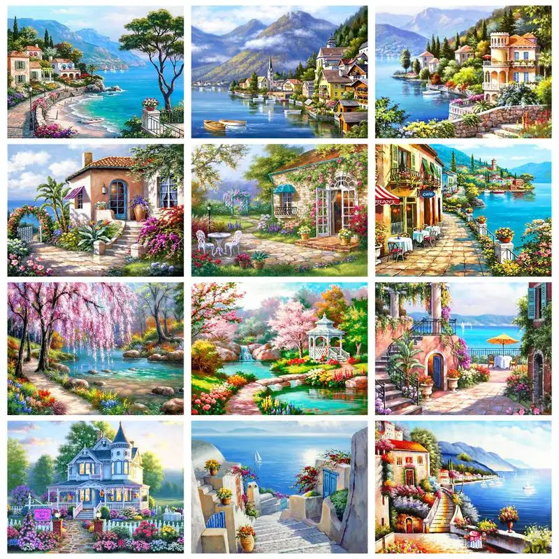 

CHENISTORY Rhinestones 5D DIY Diamond Painting Crafts Cross Stitch Coastal Landscape Mosaic Diamond Art Home Decor Diamond Art