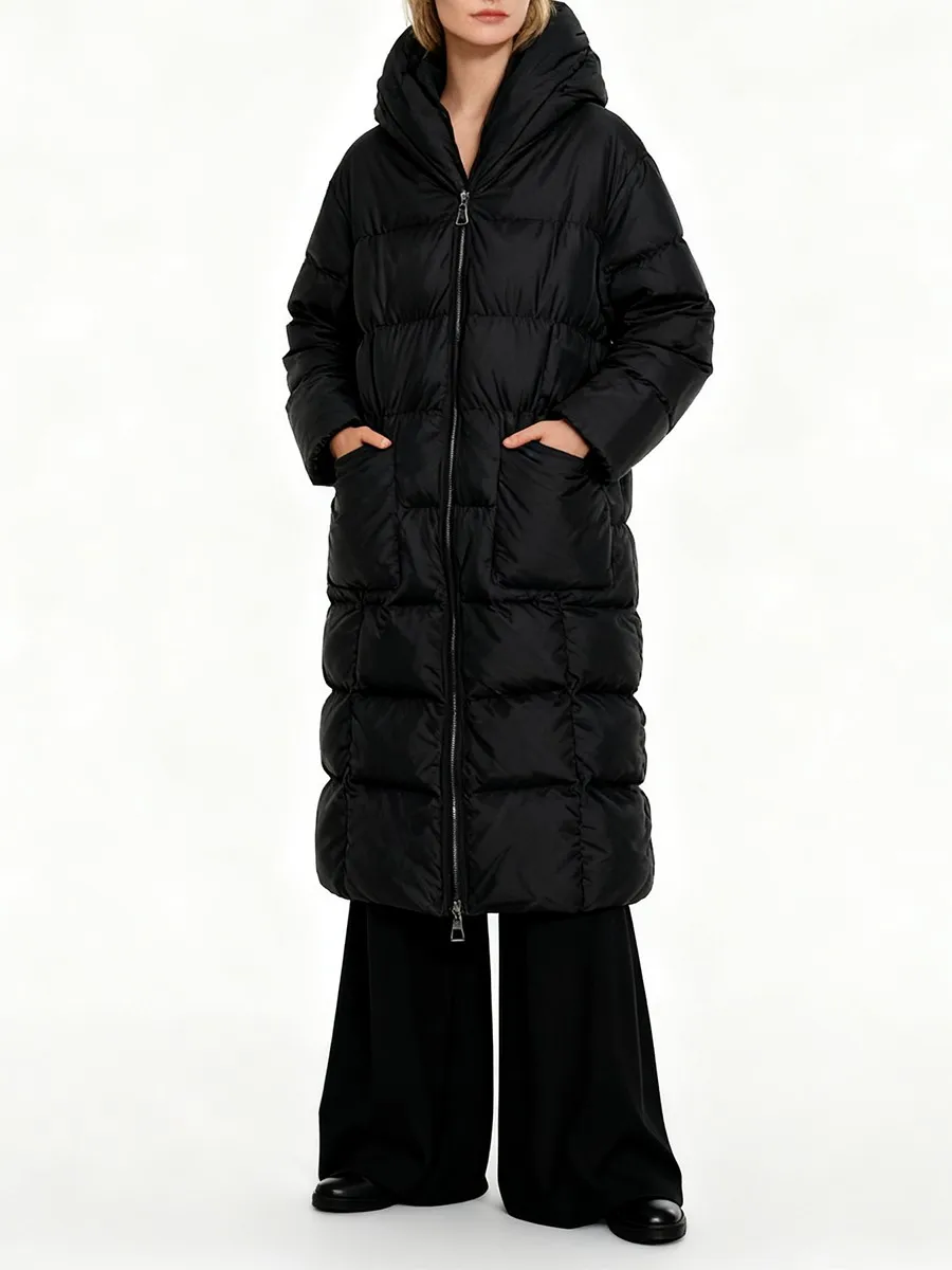 TWOTWINSTYLE Solid Loose Spliced Pockets Minimalist Parkas for Women Hooded Long Sleeves Fashion Parka Female Winter Clothes New