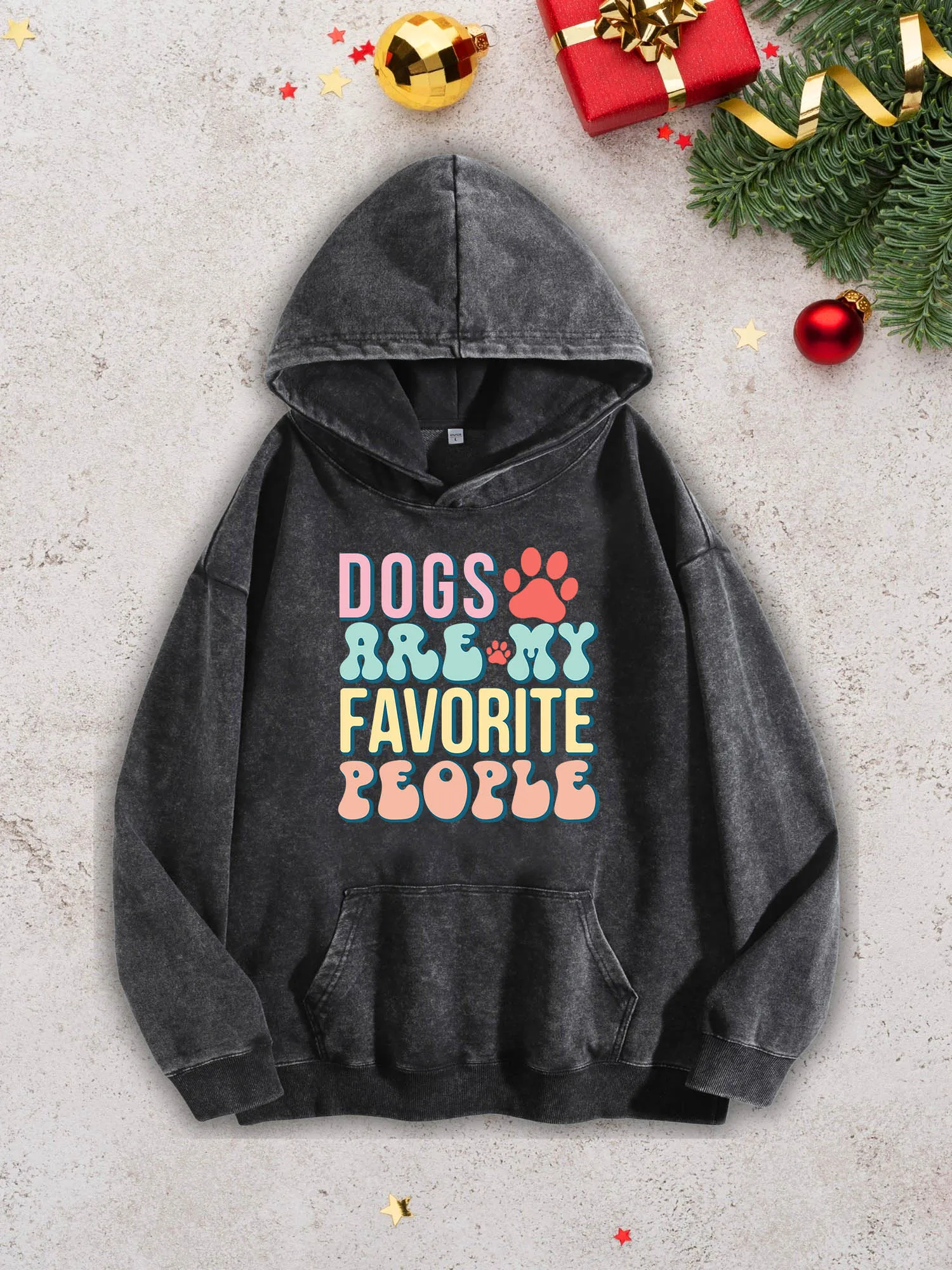 سترة بقلنسوة ثقيلة الوزن للرجال من Dogs Are My Favorite - بلوفر أسود قديم لغسل الأحماض، سترة خريف وشتاء 400Gsm #1