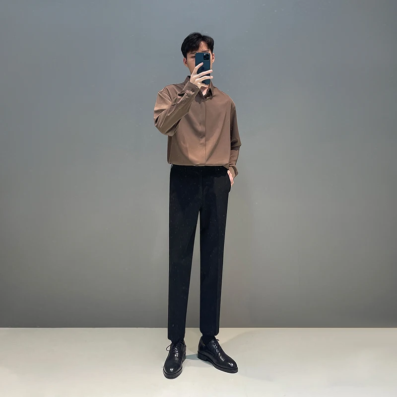 Casual Men's Long Sleeve Shirt Spring 2025 New Light Maturity Style Loose Fit Korean Version High End Drape No Ironing Required