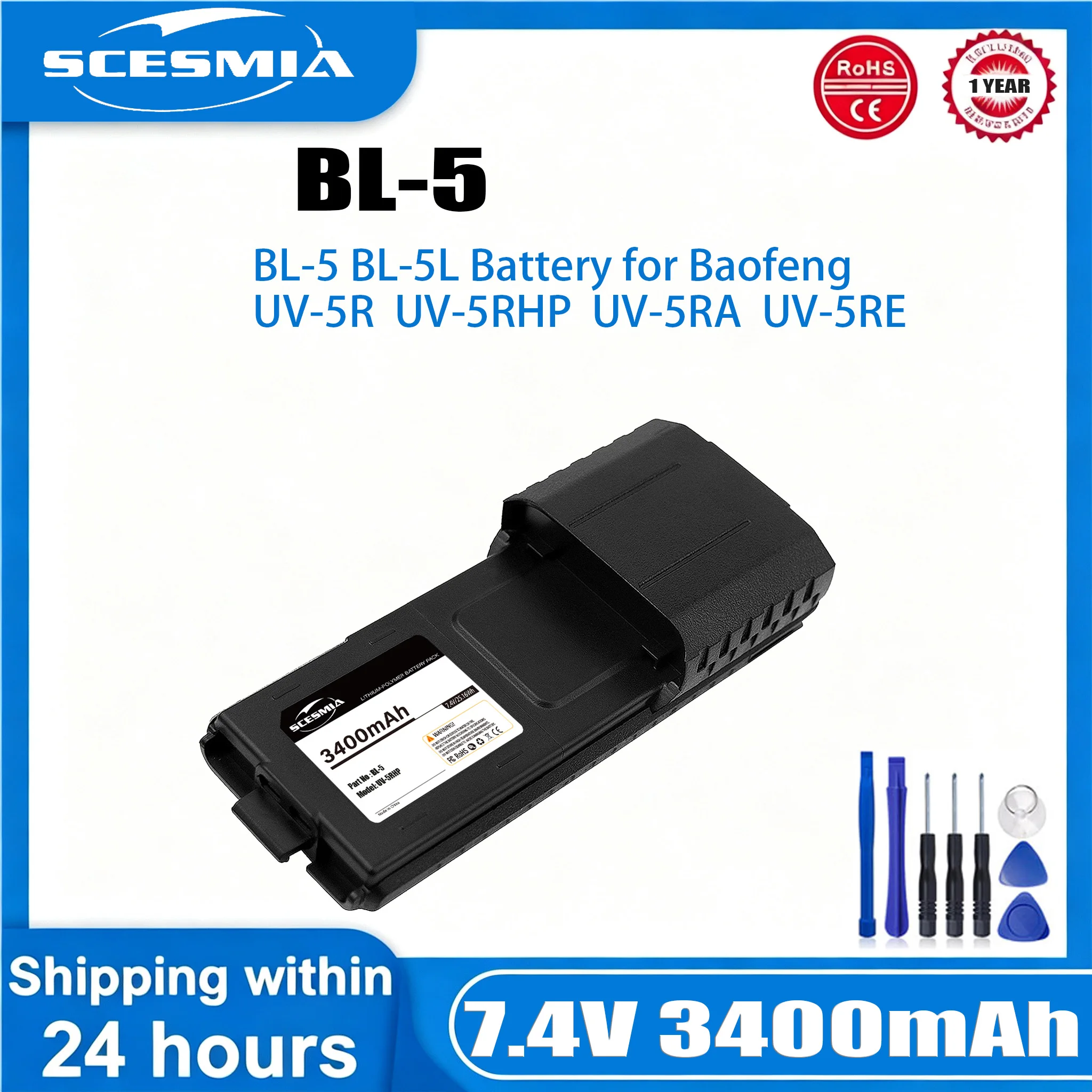 BaoFeng UV-5R Plus 7.4V 3400mAh Rechargeable Batteries UV5R Radio Accessories UV 5R Walkie Talkie Battery BL-5 Extended Battery