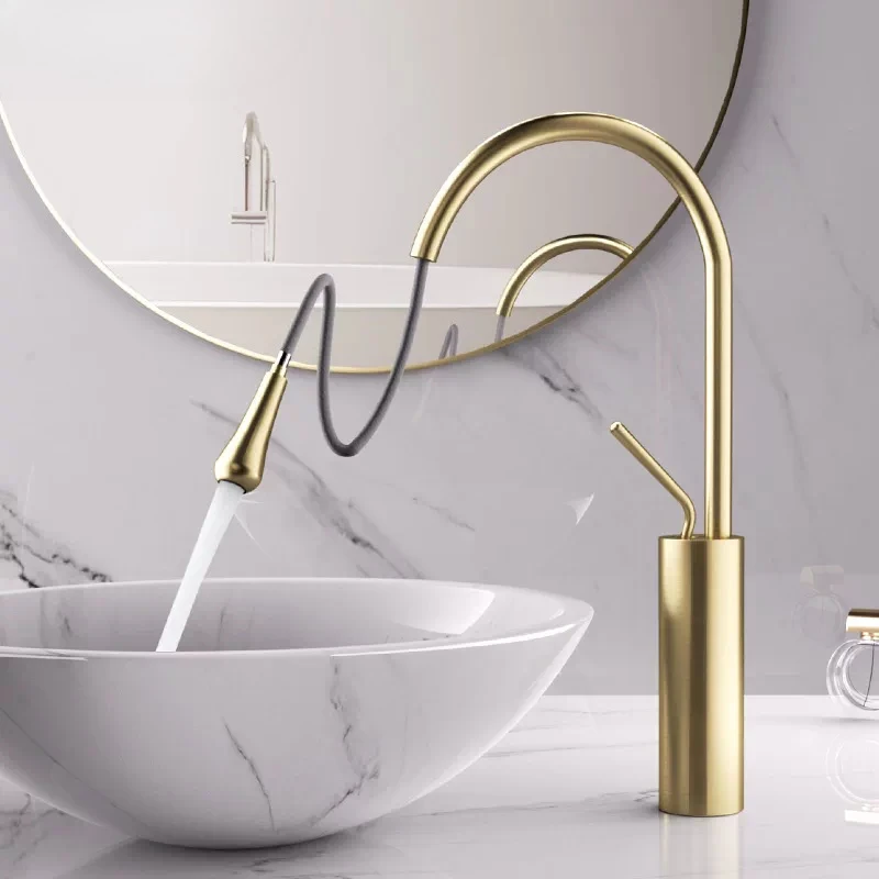 

Выдвижной смеситель для ванной комнаты, для умывальника, поворотный и выдвижной латунный смеситель для островной раковины